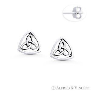 Trinity-Knot / Triquetra Celtic Charm Stud Earrings in .925 Sterling Silver